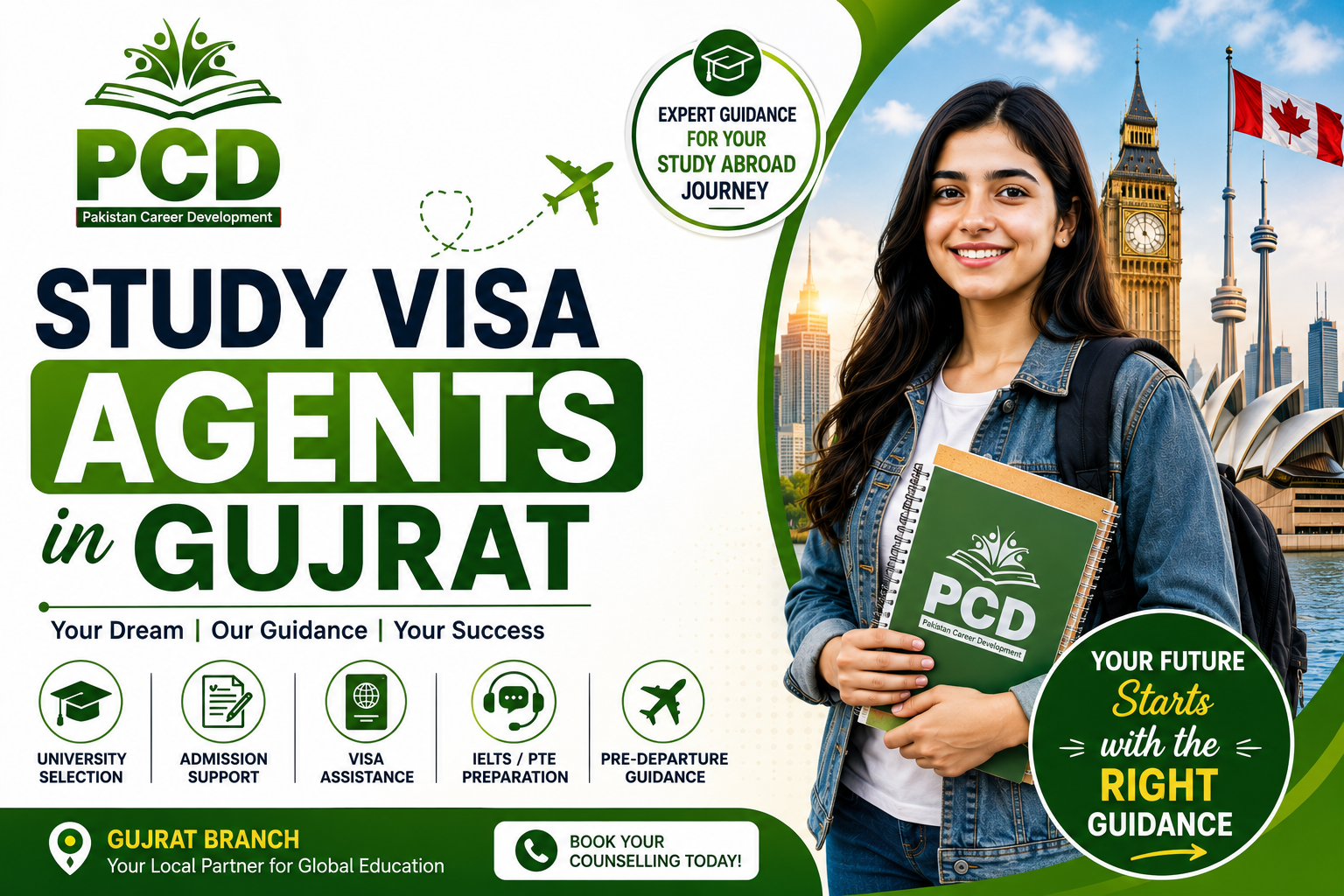 Looking for trusted study visa agents in Gujrat? PCD provides expert study abroad guidance, university admissions, IELTS/PTE & visa support.