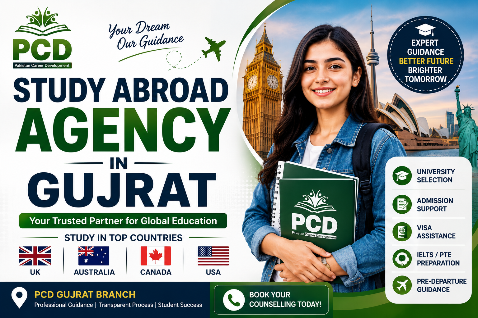 Looking for a study abroad agency in Gujrat? PCD helps students with university selection, admissions, visa guidance, IELTS, PTE and study abroad planning.